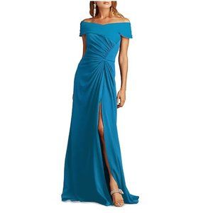 Tadashi Shoji Ruched Off-Shoulder Gown